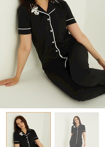 Siyah Kadın Kısa Kollu Normcore Pijama Takımı