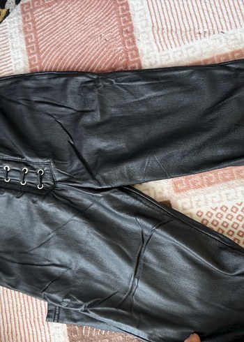 Kadın Siyah Deri Biker Pantolon