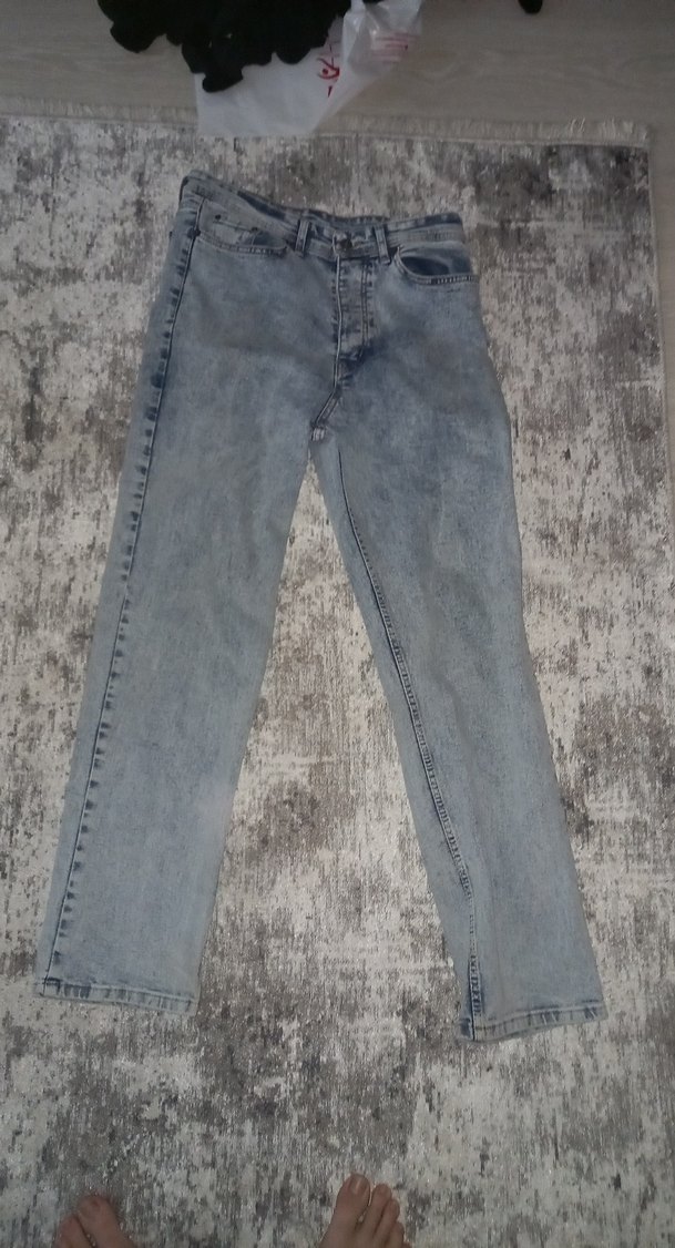 Düğmeli Mavi Bağlama Desenli Salaş Erkek Jean - Görsel 4