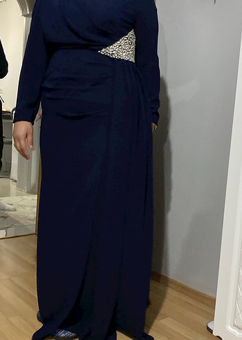 Drapeli Lacivert Uzun Abiye Elbise - Görsel 6