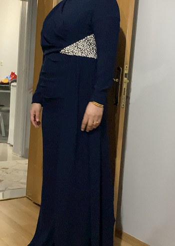 Drapeli Lacivert Uzun Abiye Elbise - Görsel 8