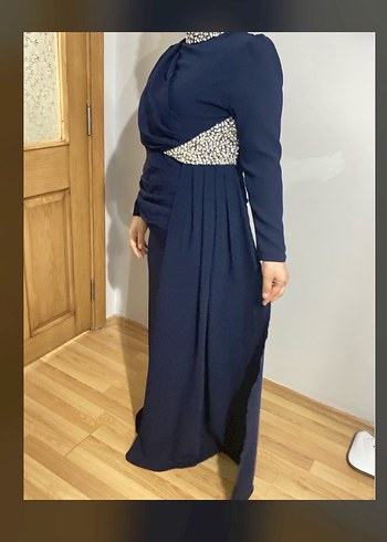 Drapeli Lacivert Uzun Abiye Elbise - Görsel 2
