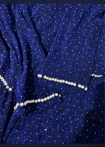 Boncuk İşlemeli Mavi Uzun Kadın Elbise - Görsel 4