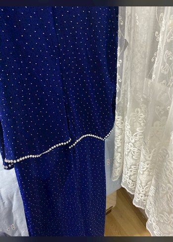 Boncuk İşlemeli Mavi Uzun Kadın Elbise - Görsel 3