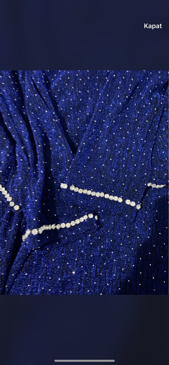 Boncuk İşlemeli Mavi Uzun Kadın Elbise - Görsel 4