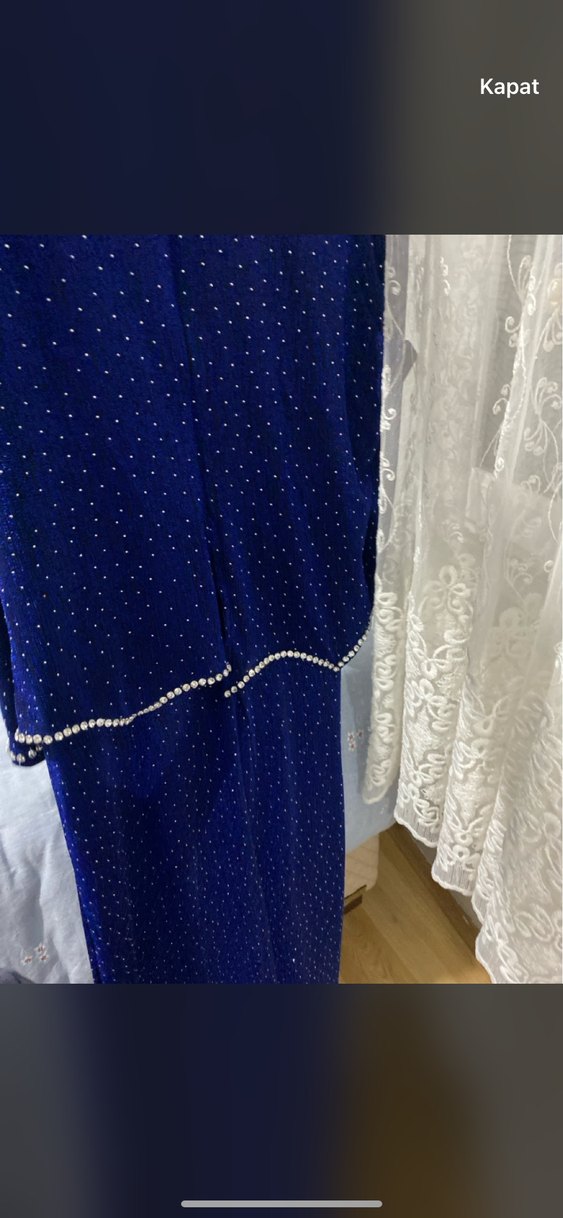 Boncuk İşlemeli Mavi Uzun Kadın Elbise - Görsel 3