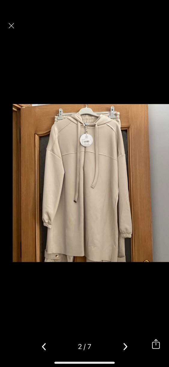 Bej Kapüşonlu Uzun Keten Kadın ikili takım - Görsel 2