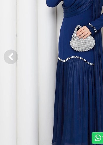 Navy Mavisi Uzun Drapeli Kadın Elbise - Görsel 3