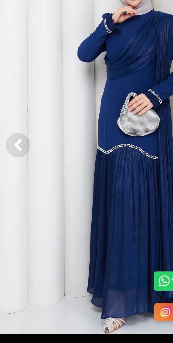 Navy Mavisi Uzun Drapeli Kadın Elbise - Görsel 3