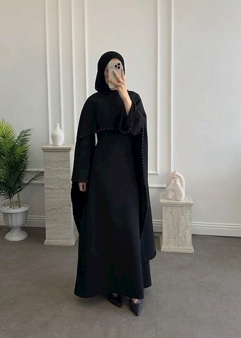 Abiye Siyah İncili Tesettur Elbise Abiye