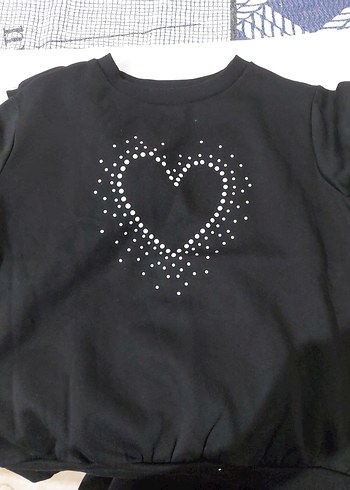 Kız Siyah Fiyonk ve kalp Detaylı Sweatshirt - Görsel 3