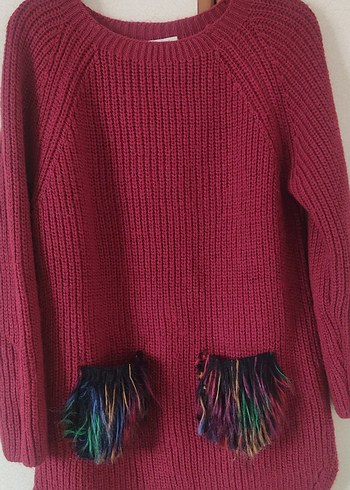 Renkli cep detaylı Örgü Kadın tunik - Görsel 3