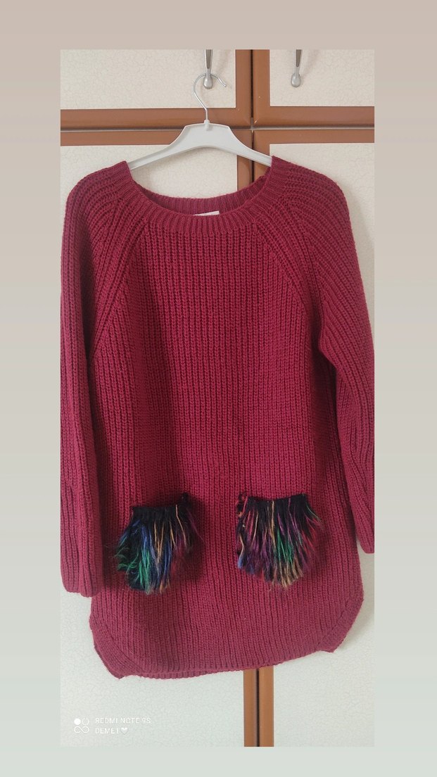 Renkli cep detaylı Örgü Kadın tunik - Görsel 4