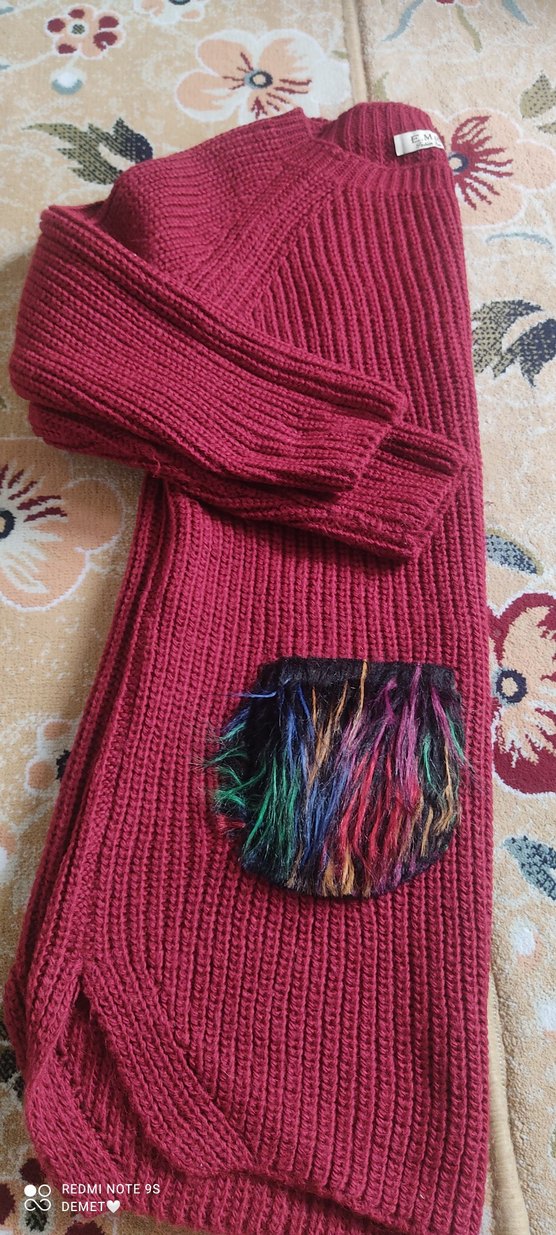 Renkli cep detaylı Örgü Kadın tunik - Görsel 2