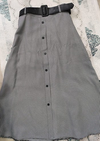 Düğmeli Midi gri Etek - Görsel 2