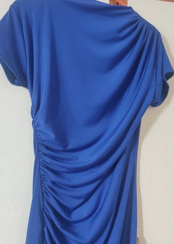 mavi büzgülü elbise - Görsel 2