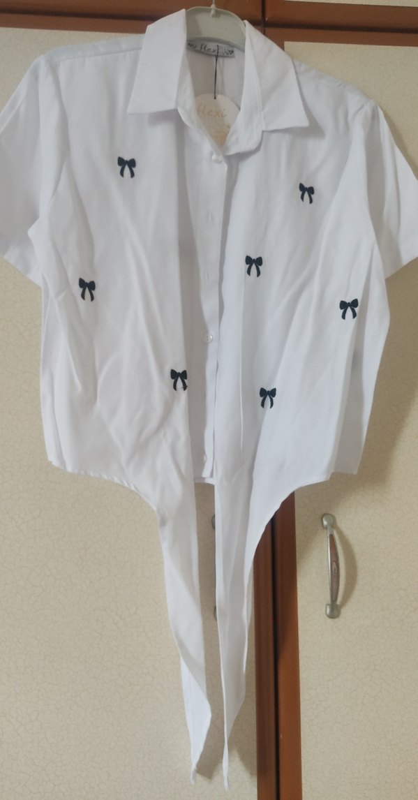 Nakışlı Beyaz Kısa Kollu Kadın Gömlek - Görsel 3