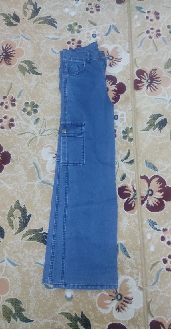 Düğmeli Mavi Denim Salaş Pantolon - Görsel 2