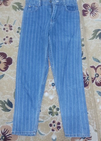 Düğmeli Mavi Kadın Kot Pantolon - Görsel 3