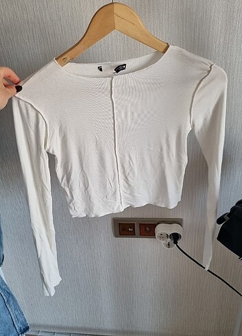 m Beden Beyaz uzun kollu crop