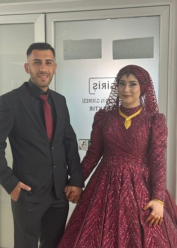 40 Beden bordo Renk Bordo Drapeli Uzun Kol Henna Elbise