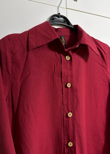 Bordo Uzun Düğmeli Kadın Gömlek - Görsel 2