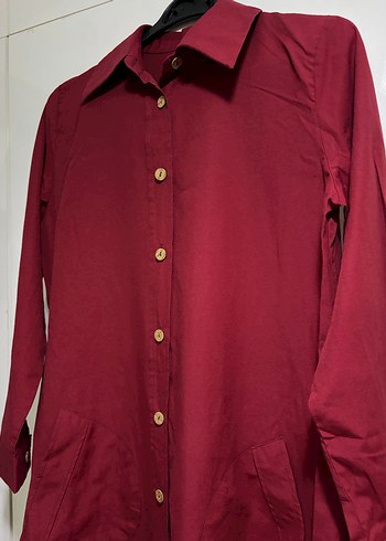 Bordo Uzun Düğmeli Kadın Gömlek - Görsel 4
