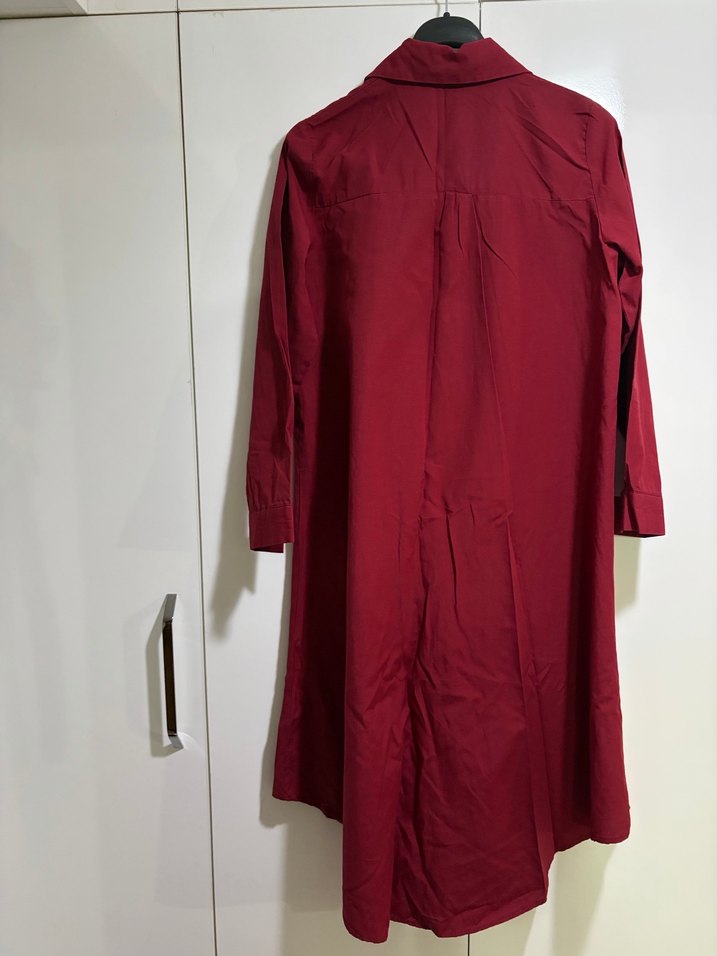 Bordo Uzun Düğmeli Kadın Gömlek - Görsel 5