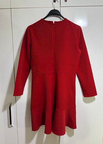 ZARA Kırmızı Uzun Kollu Midi Elbise - Görsel 2