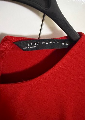 ZARA Kırmızı Uzun Kollu Midi Elbise - Görsel 3