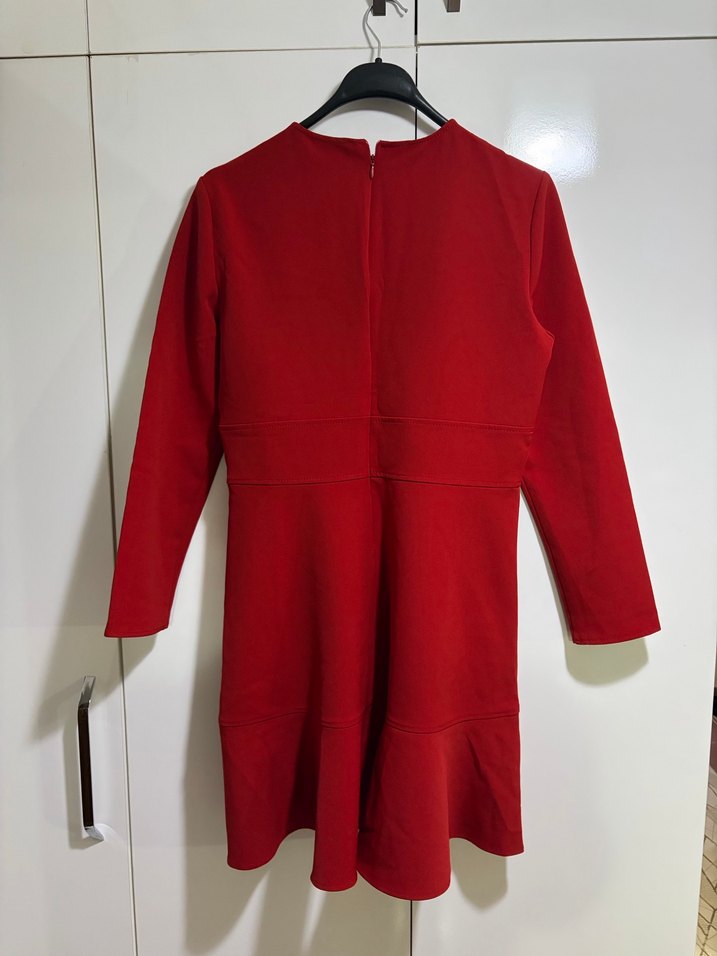 ZARA Kırmızı Uzun Kollu Midi Elbise - Görsel 2