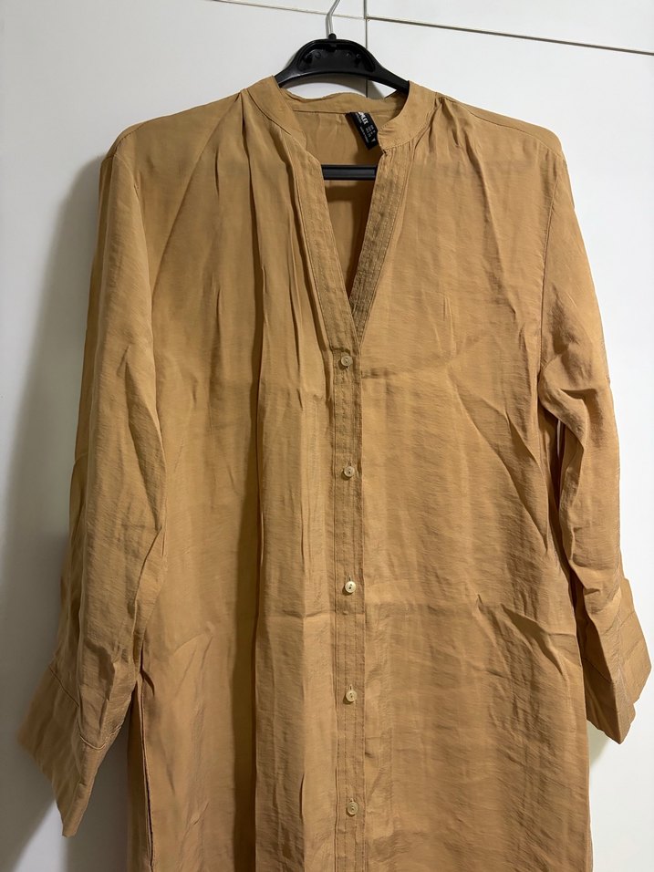 Uzun Bej Keten Kadın Tunik - Görsel 2