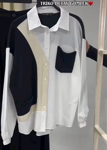 Kadın Siyah Beyaz Düğmeli Pamuklu Gömlek - Görsel 4