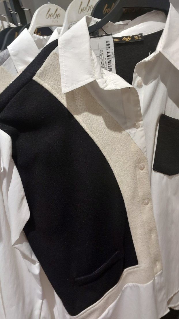 Kadın Siyah Beyaz Düğmeli Pamuklu Gömlek - Görsel 5