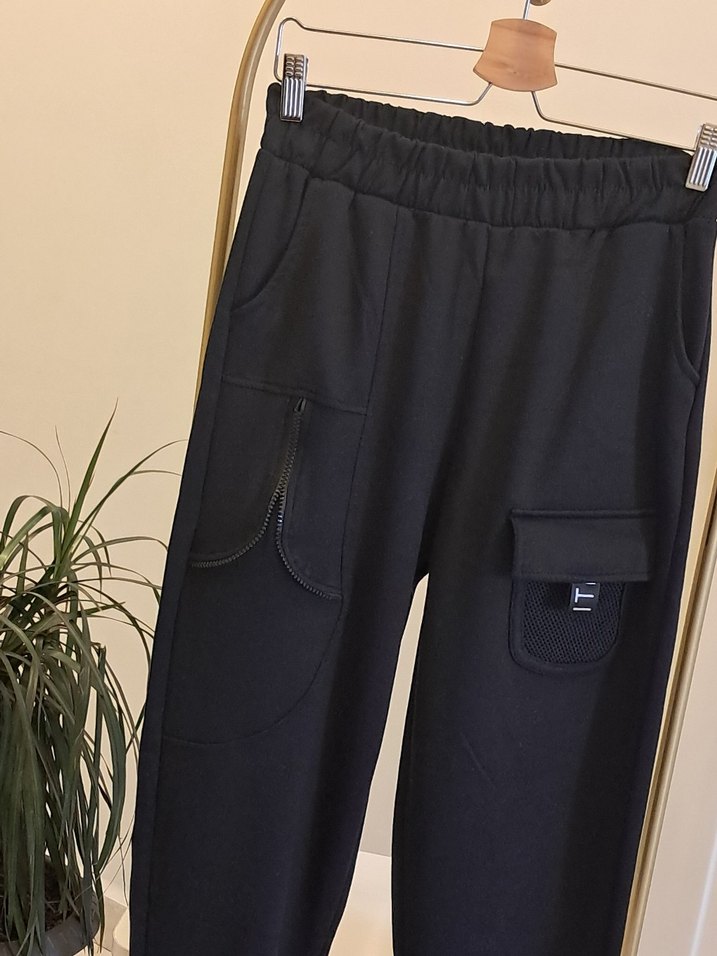 Kadın Siyah Kemerli Rahat Eşofman - Görsel 2