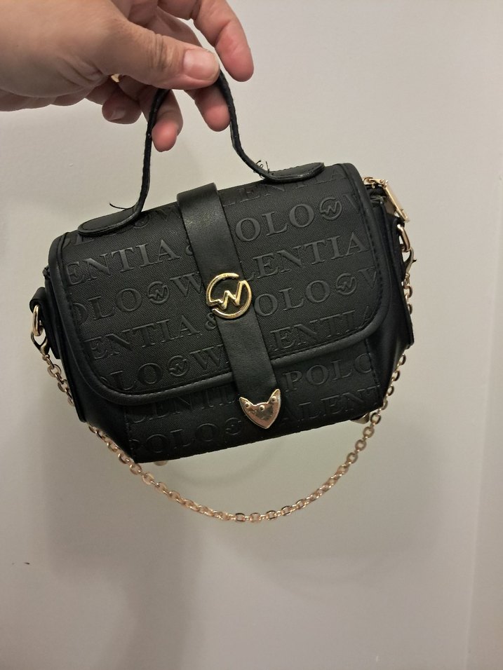 Zincir Detaylı Siyah Yılan Desenli Deri Çanta - Görsel 2