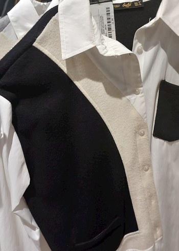 Kadın Siyah Beyaz Pamuklu Uzun Kollu Gömlek - Görsel 3