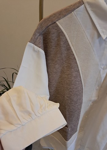 Düğmeli Gri-Beyaz Bol Kesim Kadın Gömlek - Görsel 2