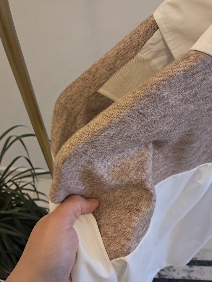 Düğmeli Gri-Beyaz Bol Kesim Kadın Gömlek - Görsel 4