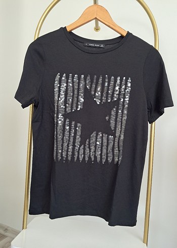 Siyah Kadın Payetli Baskılı Tişört - Görsel 2