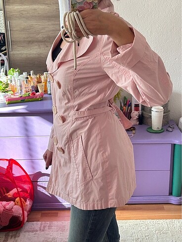 s Beden pembe Renk LTB sıfır pastel pembe trençkot