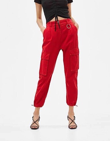 Bershka kırmızı kargo pantolon