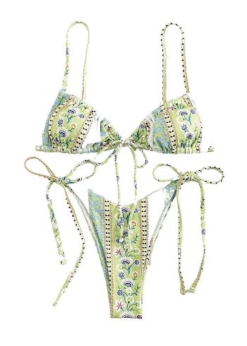 Çiçek desenli ipli Brazilian bikini takımı