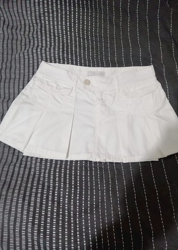 s Beden Y2K beyaz pileli mini etek