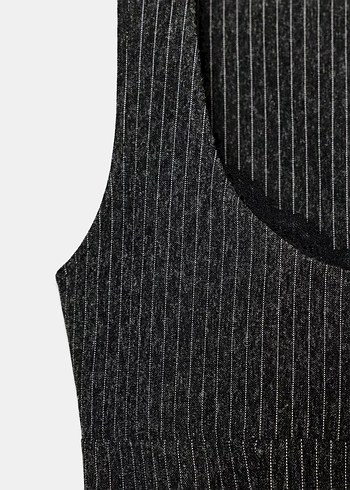 Zara Dantel Detaylı İnce Askılı Gri Midi Elbise - Görsel 5