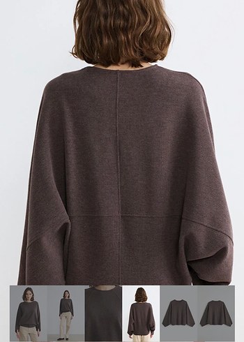 Zara Gri Kadın Yün Salaş Bisiklet Yaka Kazak - Görsel 2
