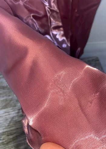 Pembe Parlak Uzun Drapeli Straplez Kadın Abiye - Görsel 6