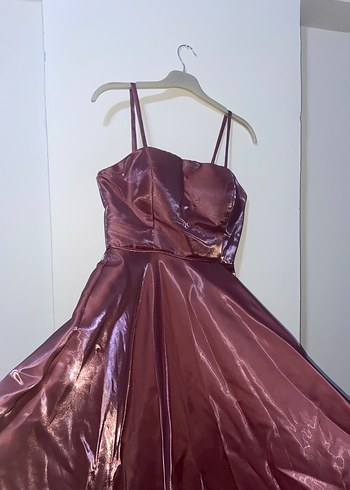 Pembe Parlak Uzun Drapeli Straplez Kadın Abiye - Görsel 8