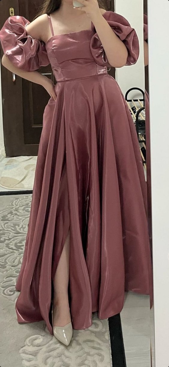 Pembe Parlak Uzun Drapeli Straplez Kadın Abiye - Görsel 2