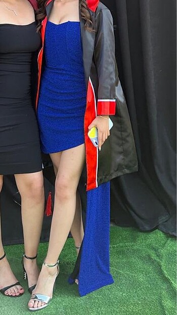 Lacivert simli elbise - Görsel 3